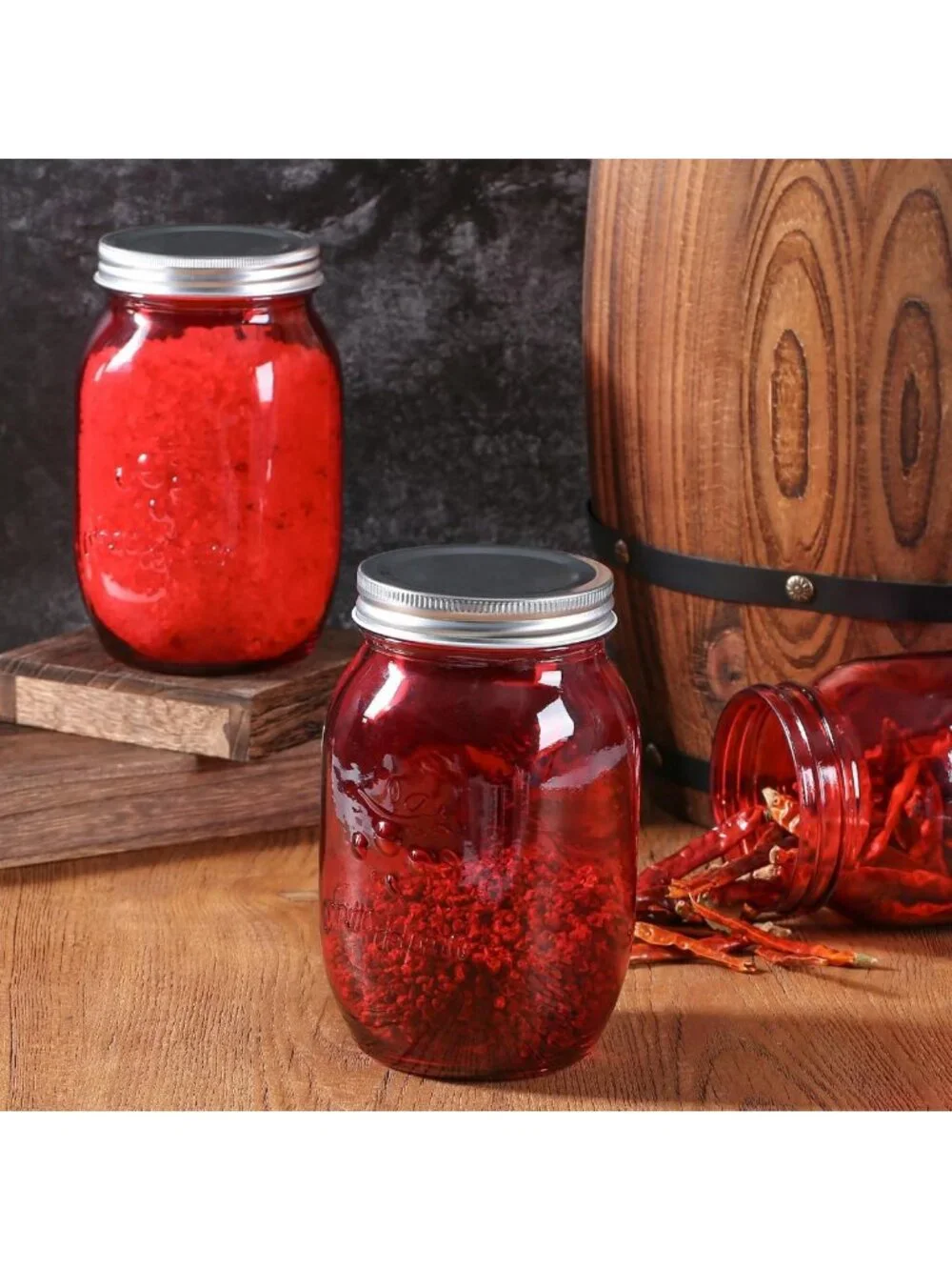 32oz Red Mason Jars (6 Pack) - Wide Mouth Quart for Canning, Storage, Pickling